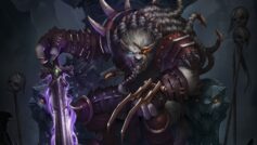 Обои трон, меч, rengar, повязка, череп, воин, league of legends, волк, Арт