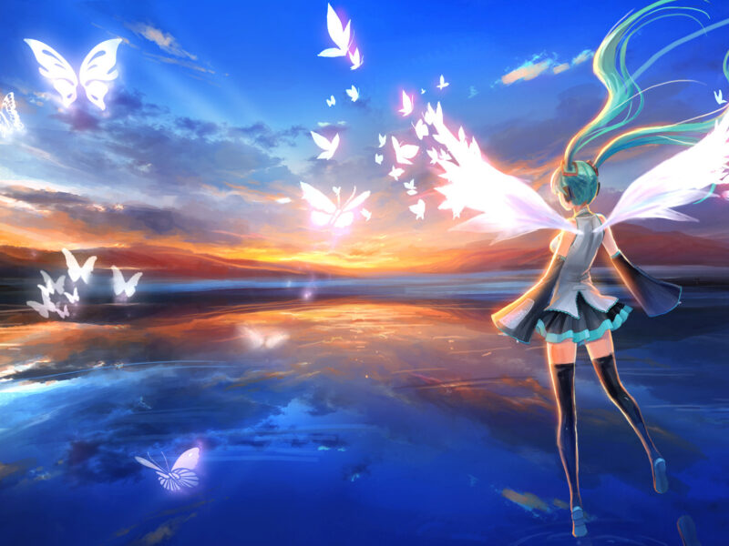 Обои крылья, Vocaloid, девушка, наушники, hatsune miku, голубые волосы